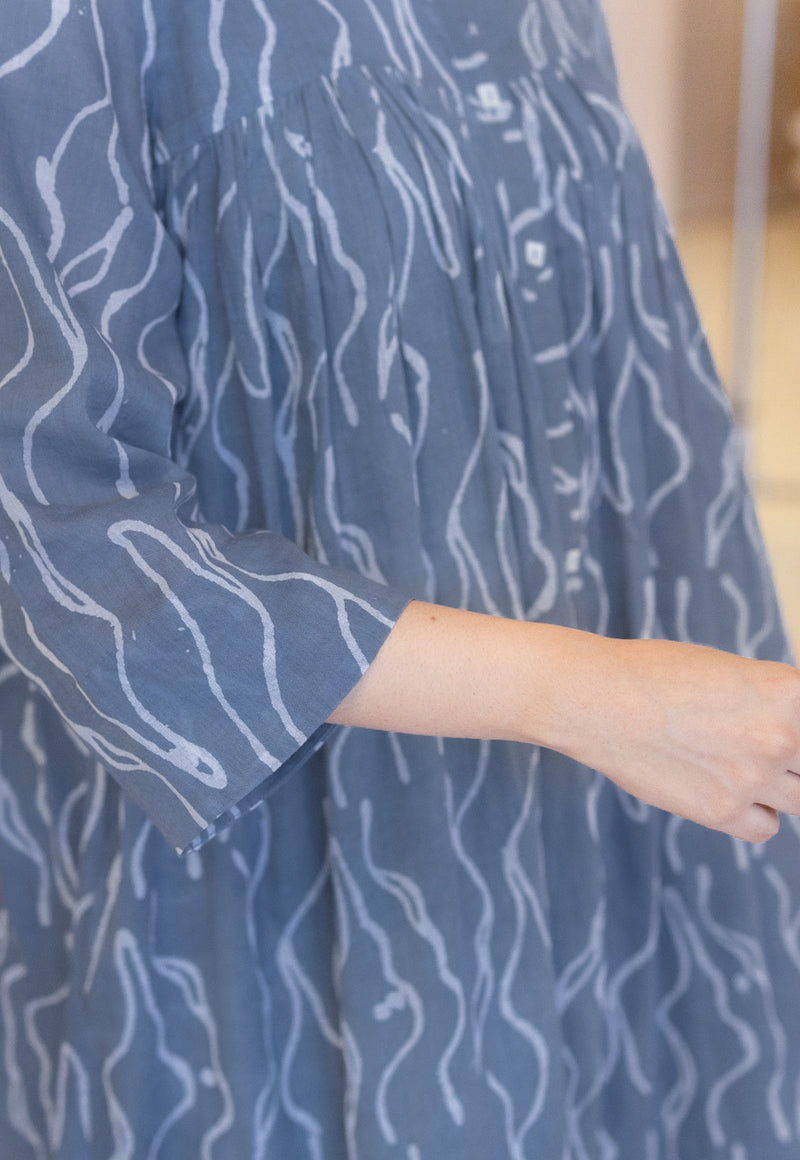 Nimra Blue Batik MulMul A Line Kurta with Slip