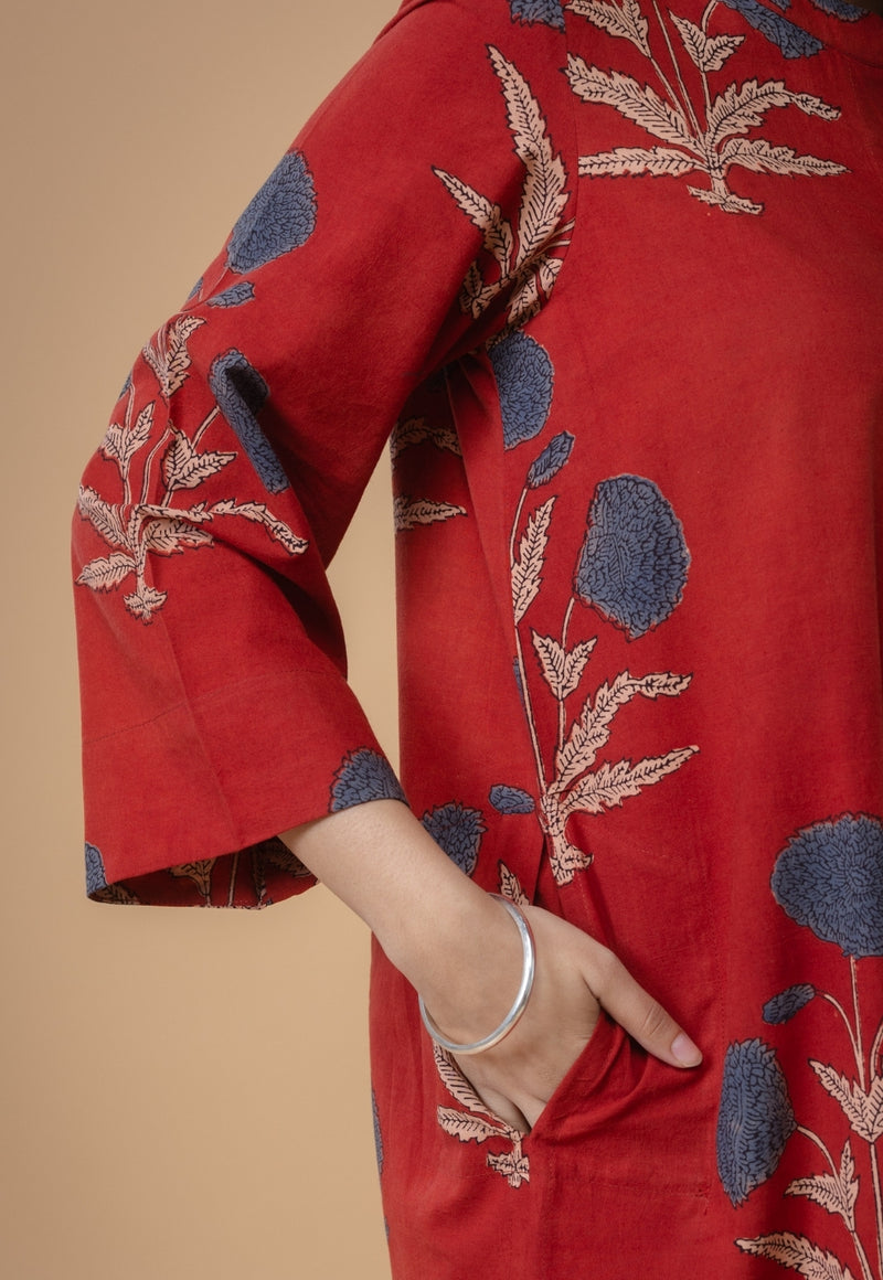 Sofia Red Ajrakh Cotton Straight Co-Ord Set