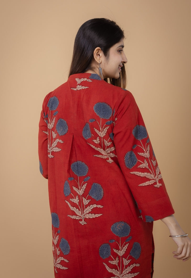 Sofia Red Ajrakh Cotton Straight Co-Ord Set
