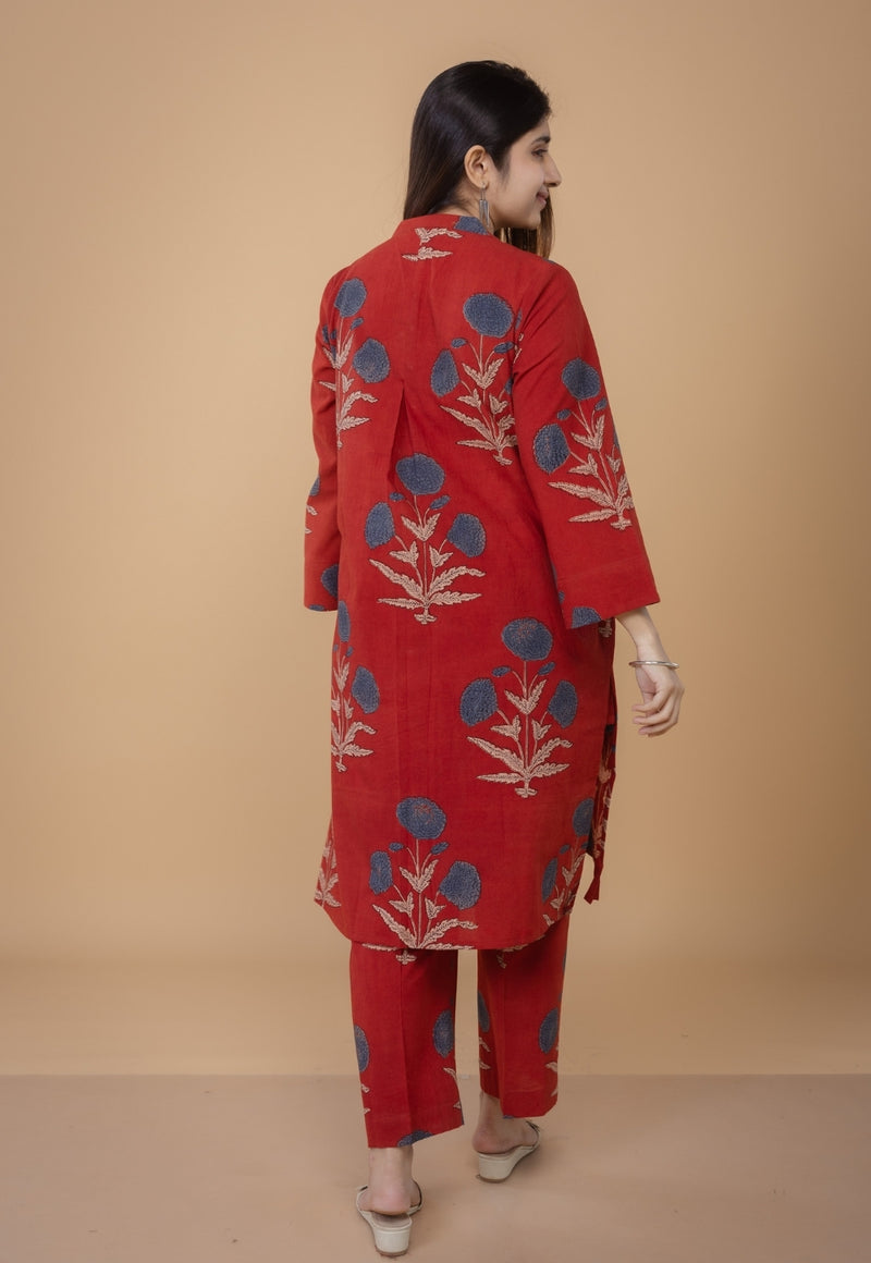 Sofia Red Ajrakh Cotton Straight Co-Ord Set