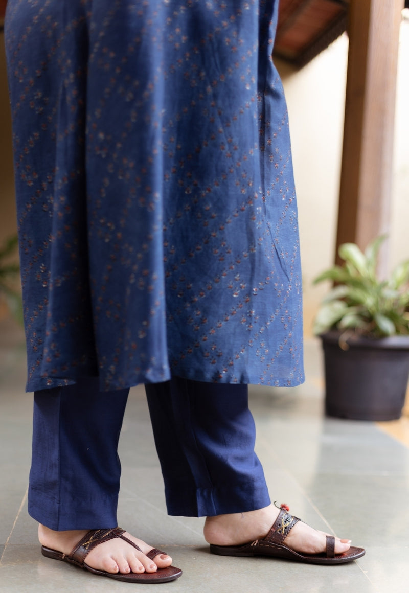 Prita Dark Indigo Solid Chanderi Silk Narrow Pant