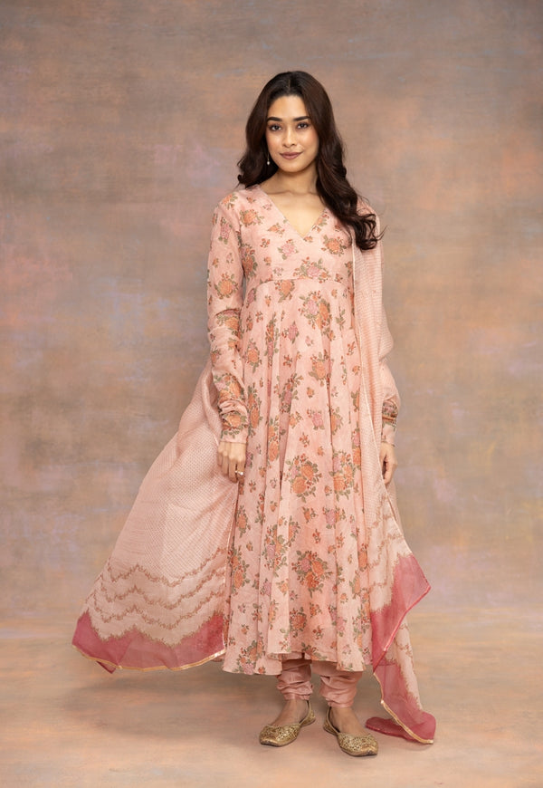 Miral Melon Pink Solid Cotton Satin Churidar