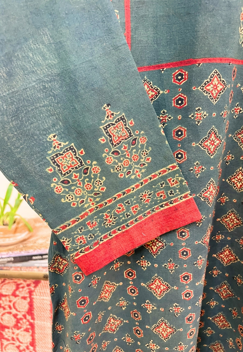 Elisha Green Ajrakh Cotton Straight Kurta