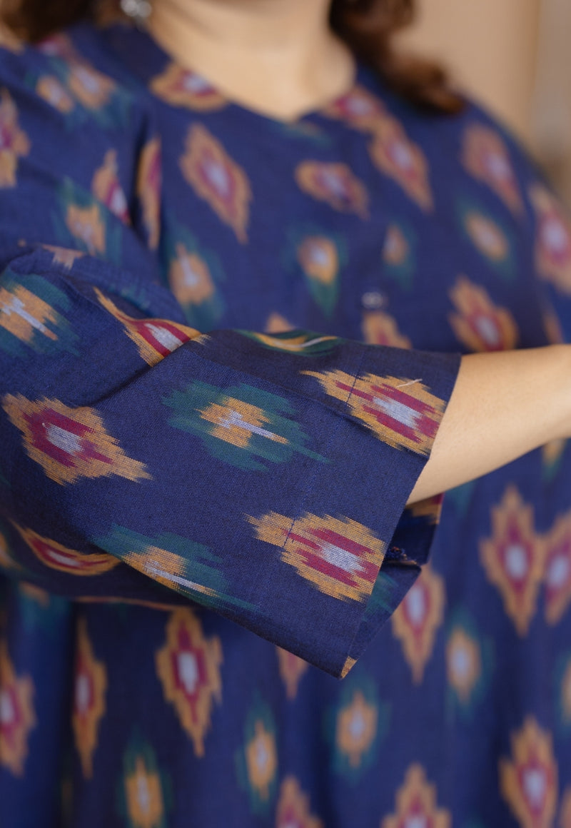 Ayaat Blue Handloom Ikkat Cotton Straight Kurta