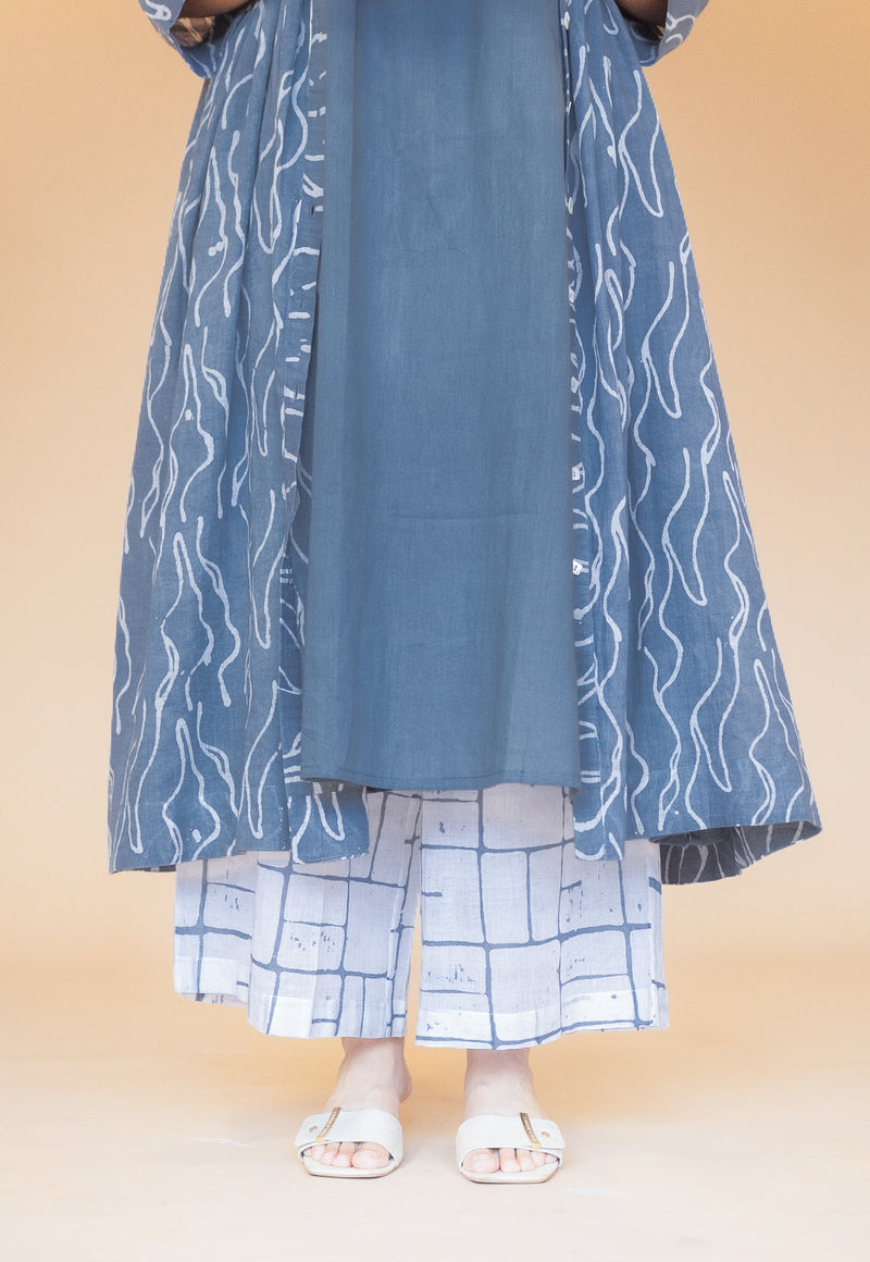 Nimra Blue Batik MulMul A Line Kurta with Slip