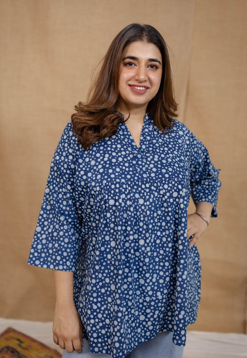 Beeja Indigo Dabu Cotton Loose Short Top