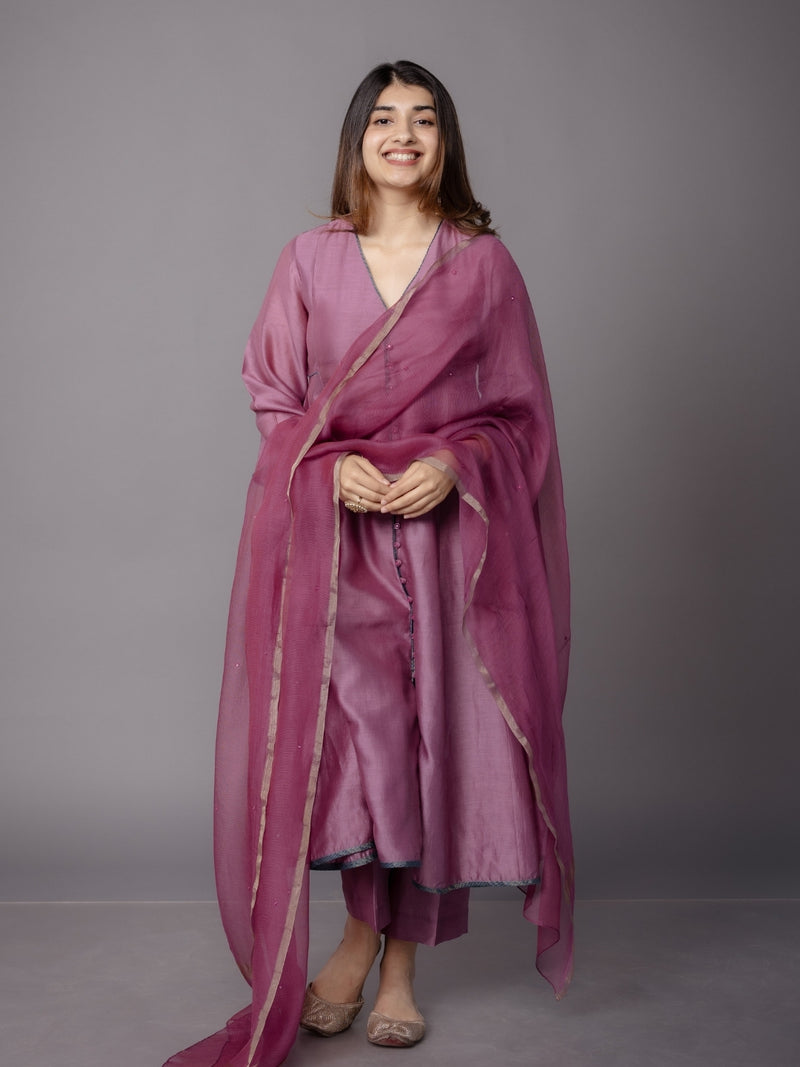 Yashi Purple Solid Chanderi Silk Straight Pant