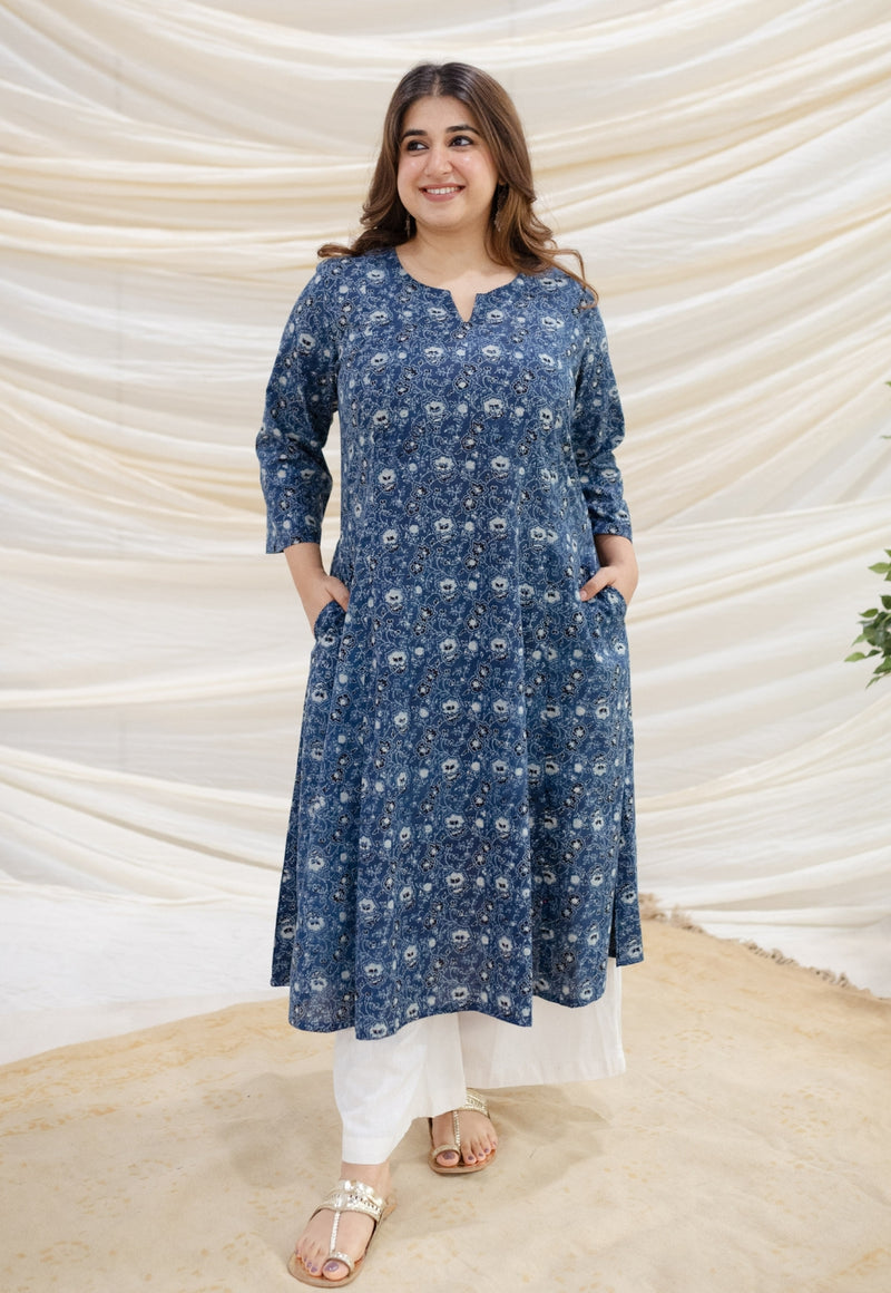 Ekta Ajrakh Blue Kali Cotton Kurta