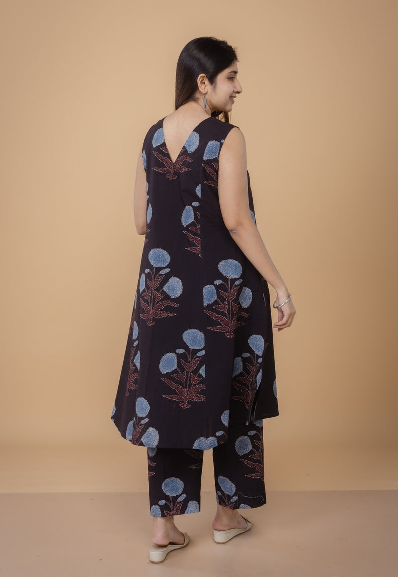 Raahi Black Ajrakh Cotton Kali Co-Ord Set