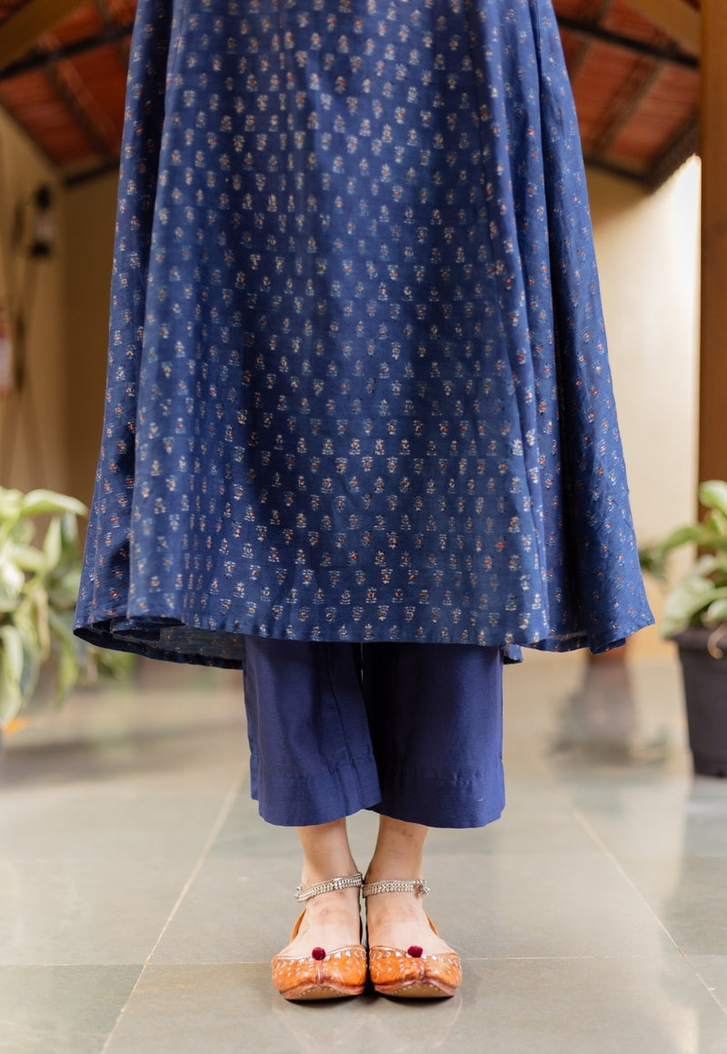 Yashi Dark Indigo Solid Chanderi Silk Straight Pant