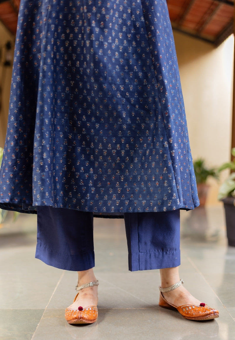 Yashi Dark Indigo Solid Chanderi Silk Straight Pant