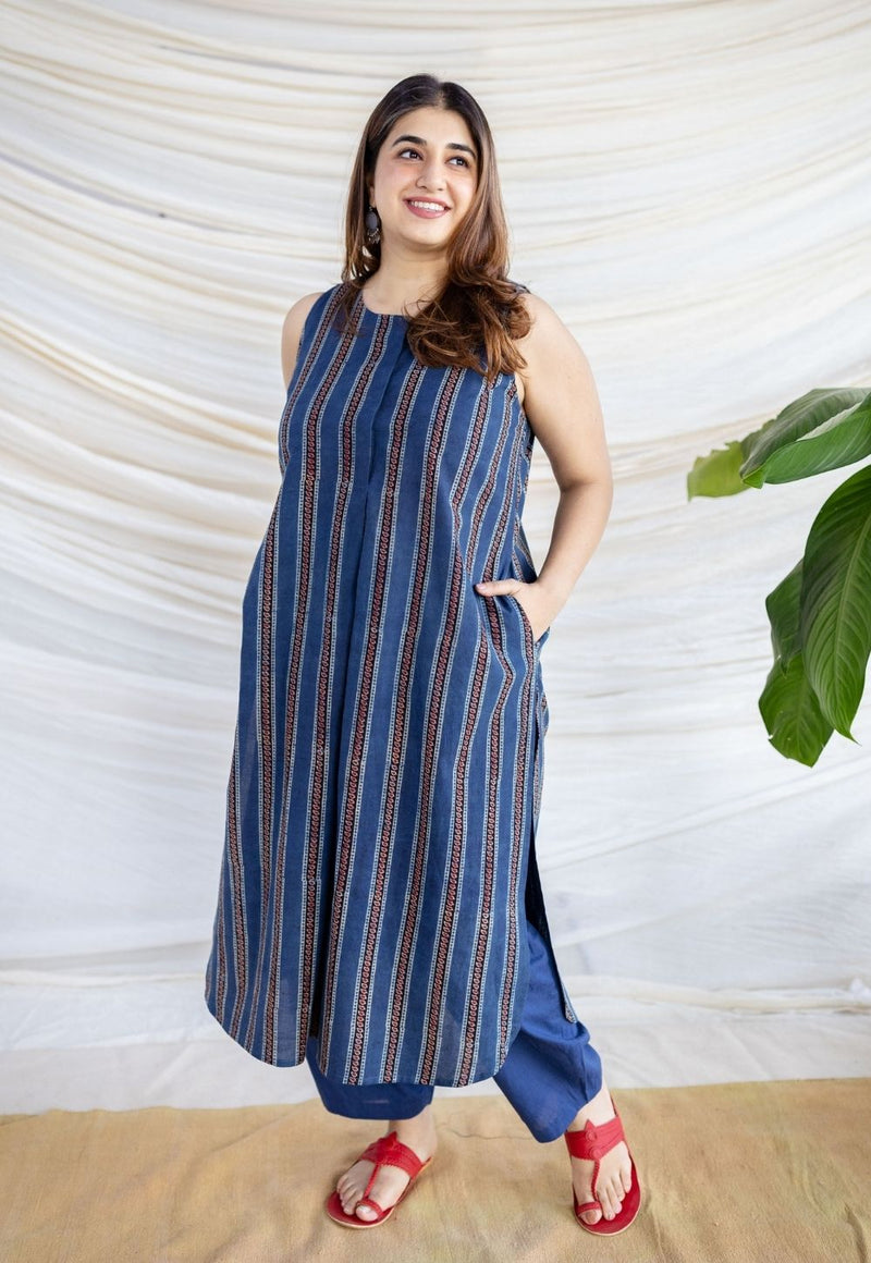 Salma Indigo Ajrakh Cotton Straight Kurta