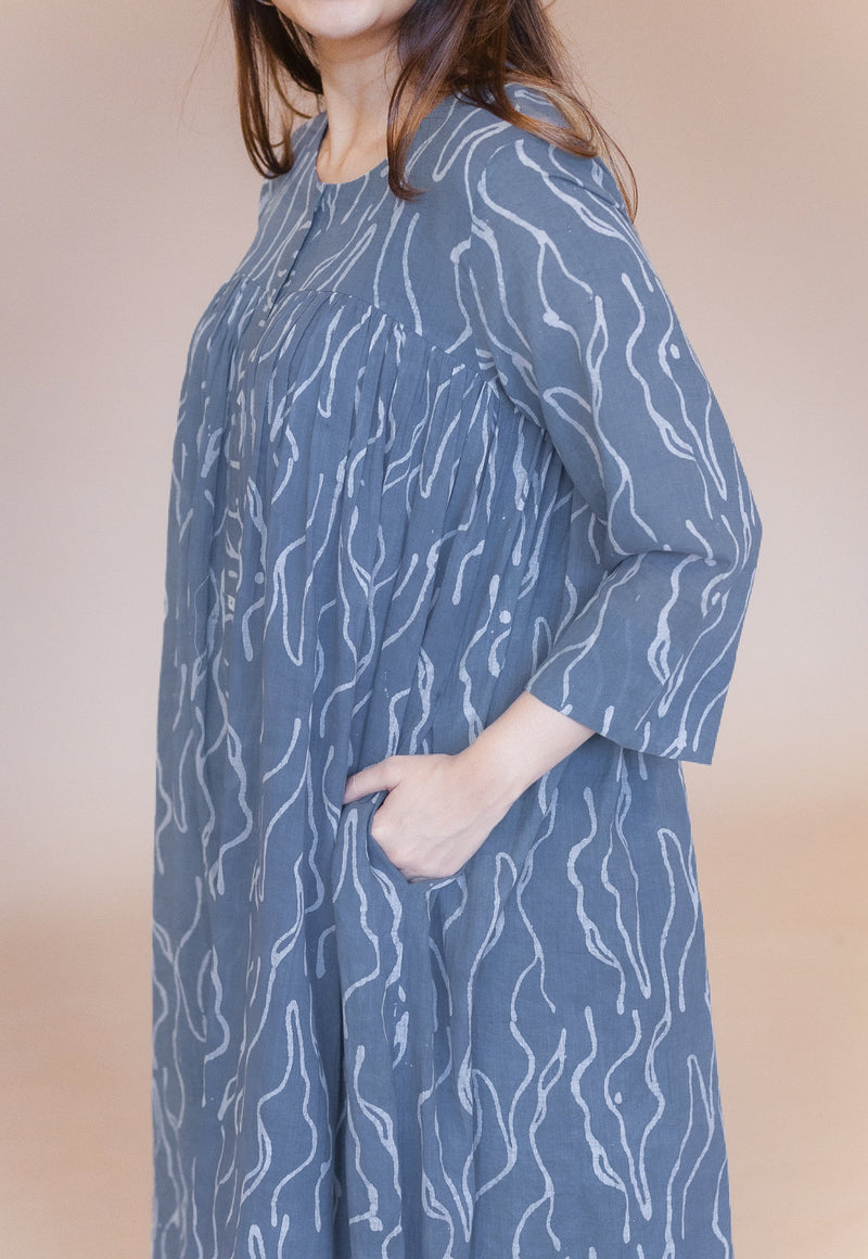 Nimra Blue Batik MulMul A Line Kurta with Slip