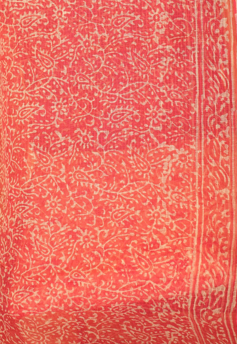 Pink Floral Jaal Dabu Hand Block Print Kota Doria Saree