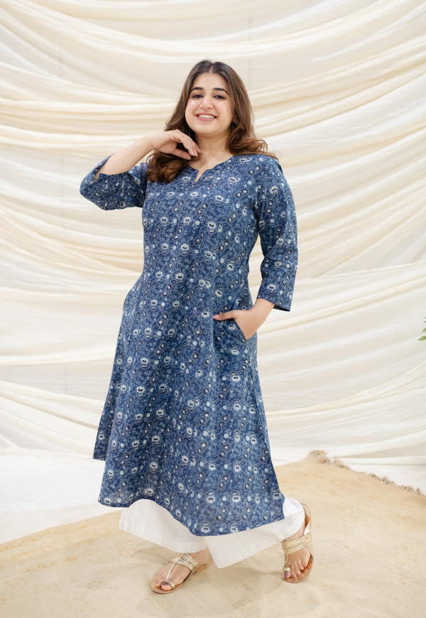 Ekta Ajrakh Blue Kali Cotton Kurta