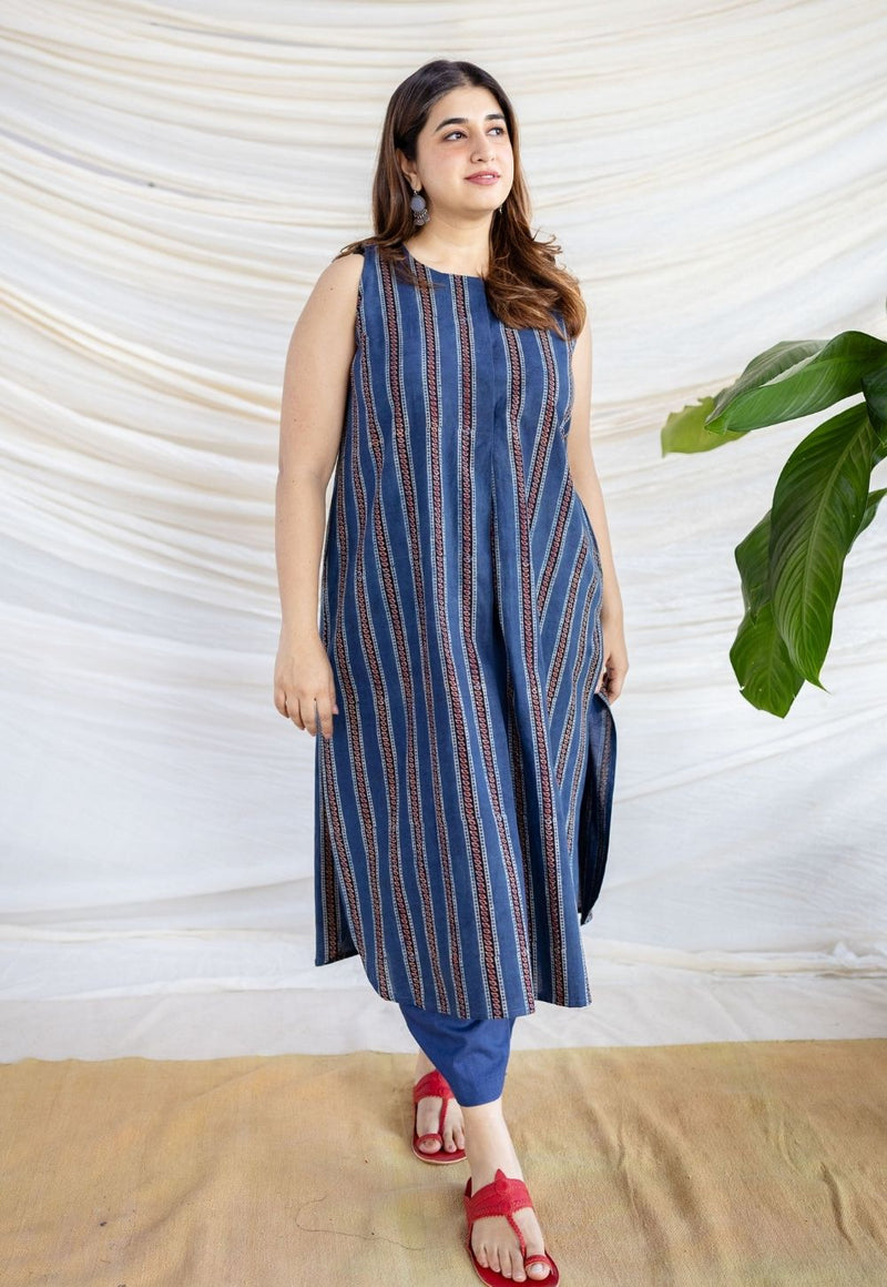 Salma Indigo Ajrakh Cotton Straight Kurta