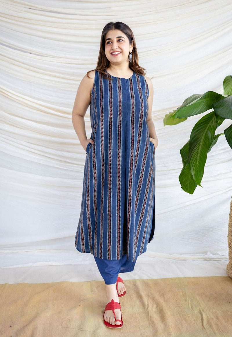 Salma Indigo Ajrakh Cotton Straight Kurta