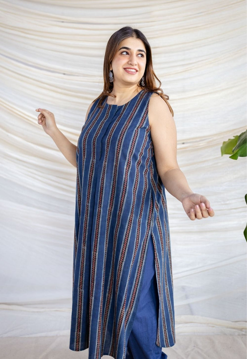 Salma Indigo Ajrakh Cotton Straight Kurta