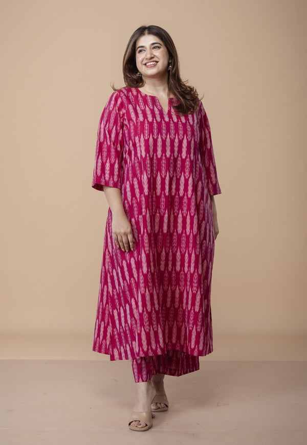 Malika Pink Ikkat Cotton Kali Co-Ord Set