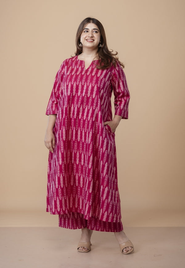 Malika Pink Ikkat Cotton Kali Co-Ord Set