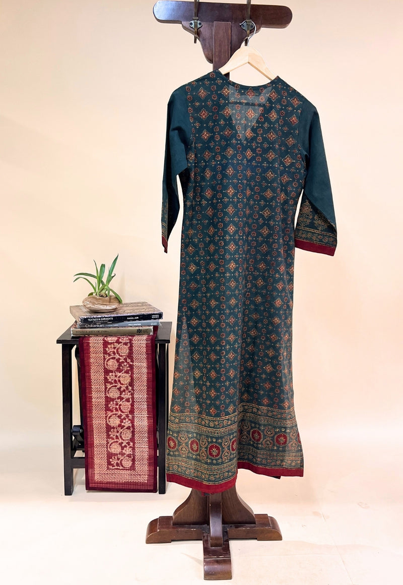 Elisha Green Ajrakh Cotton Straight Kurta