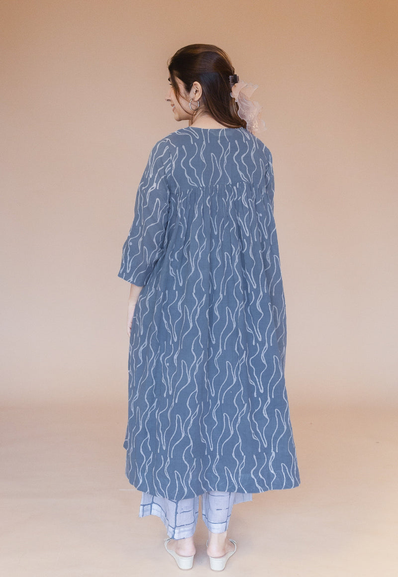 Nimra Blue Batik MulMul A Line Kurta with Slip