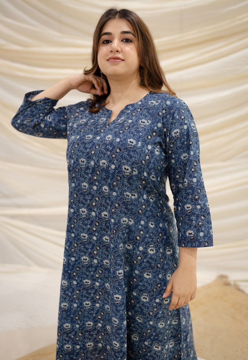 Ekta Ajrakh Blue Kali Cotton Kurta