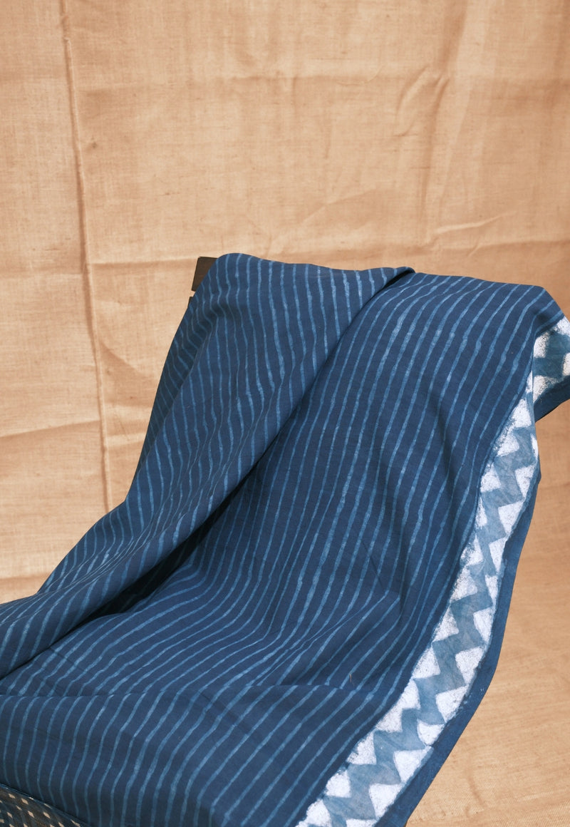 Blue Checks Dabu Hand Block Print Kota Doria Saree