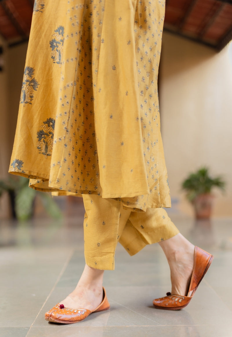 Tarin Mustard Ajrakh Chanderi Silk Afghan Pant