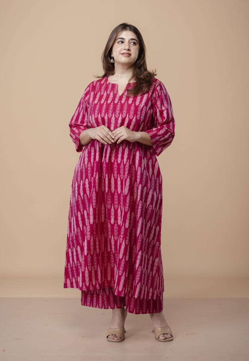 Malika Pink Ikkat Cotton Kali Co-Ord Set