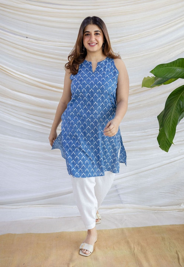 Anaya Indigo Dabu Cotton Straight Kurta