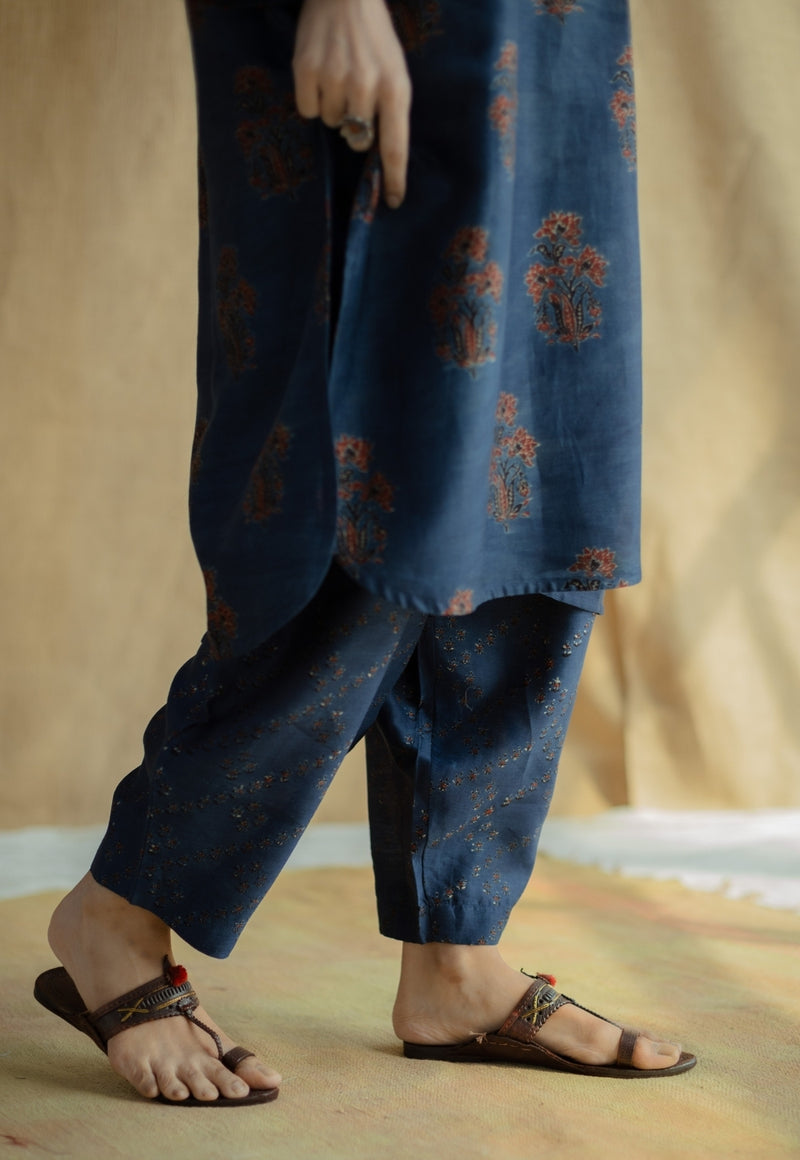 Tarin Indigo Ajrakh Chanderi Silk Afghan Pant