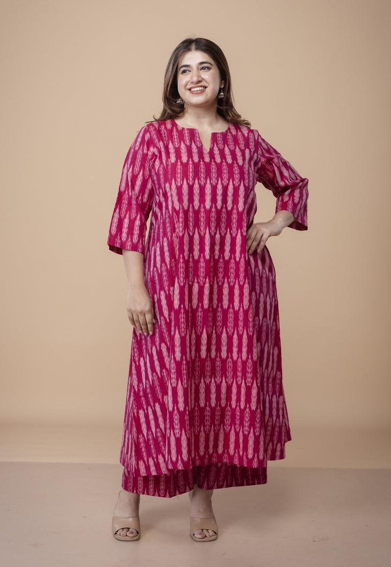 Malika Pink Ikkat Cotton Kali Co-Ord Set