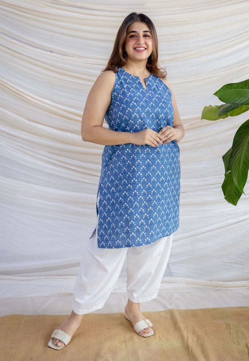 Anaya Indigo Dabu Cotton Straight Kurta