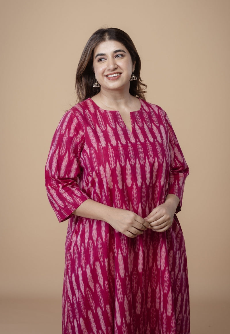 Malika Pink Ikkat Cotton Kali Co-Ord Set