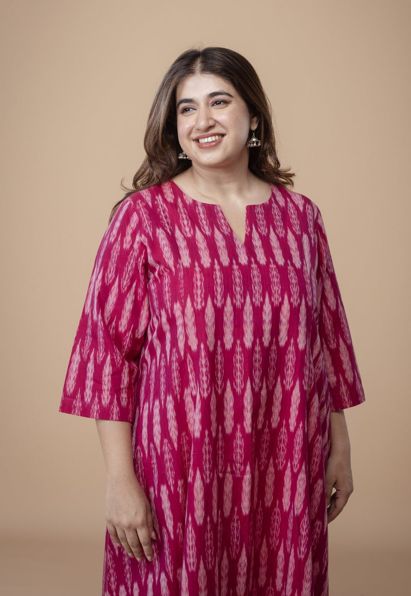 Malika Pink Ikkat Cotton Kali Co-Ord Set