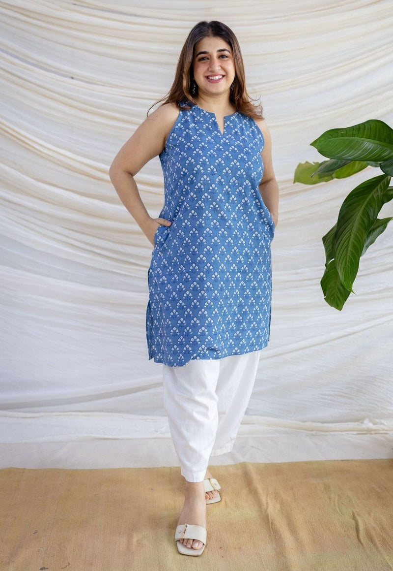 Anaya Indigo Dabu Cotton Straight Kurta