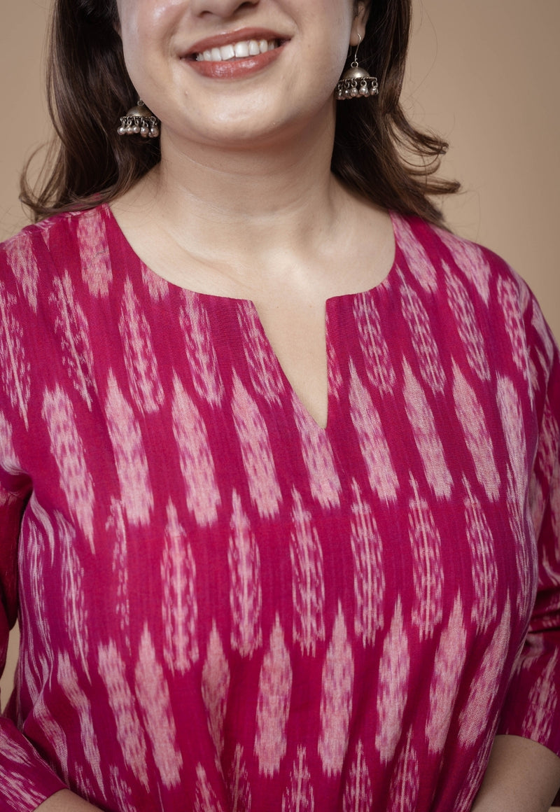 Malika Pink Ikkat Cotton Kali Co-Ord Set