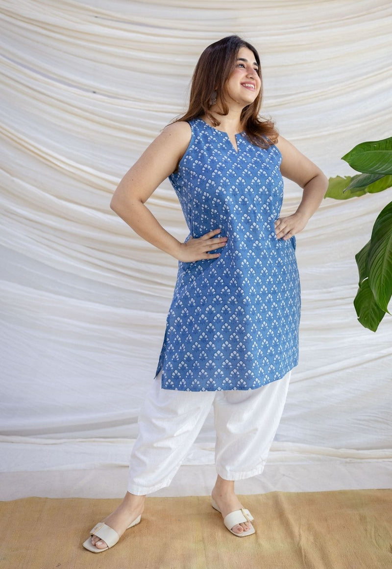 Anaya Indigo Dabu Cotton Straight Kurta