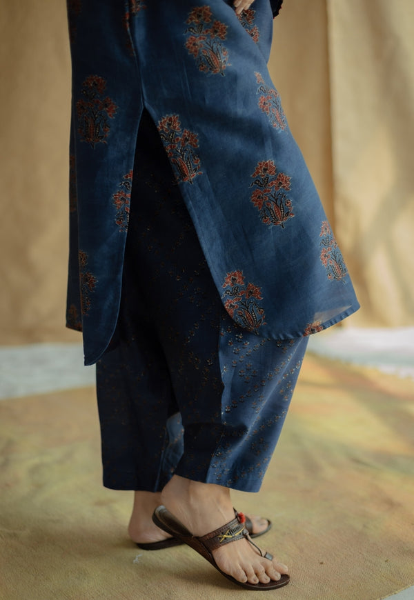 Tarin Indigo Ajrakh Chanderi Silk Afghan Pant