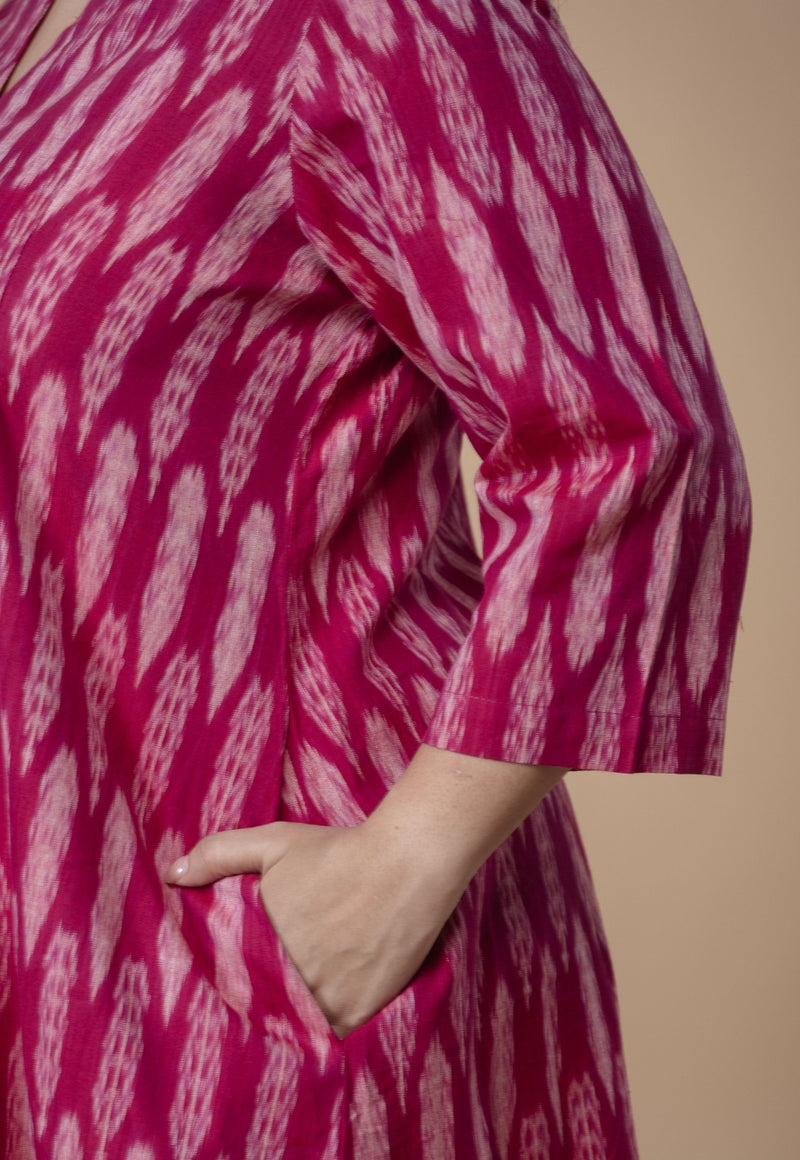 Malika Pink Ikkat Cotton Kali Co-Ord Set