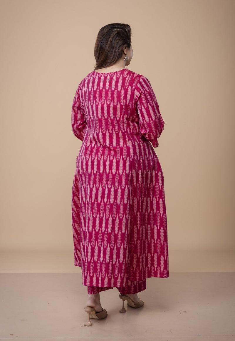 Malika Pink Ikkat Cotton Kali Co-Ord Set