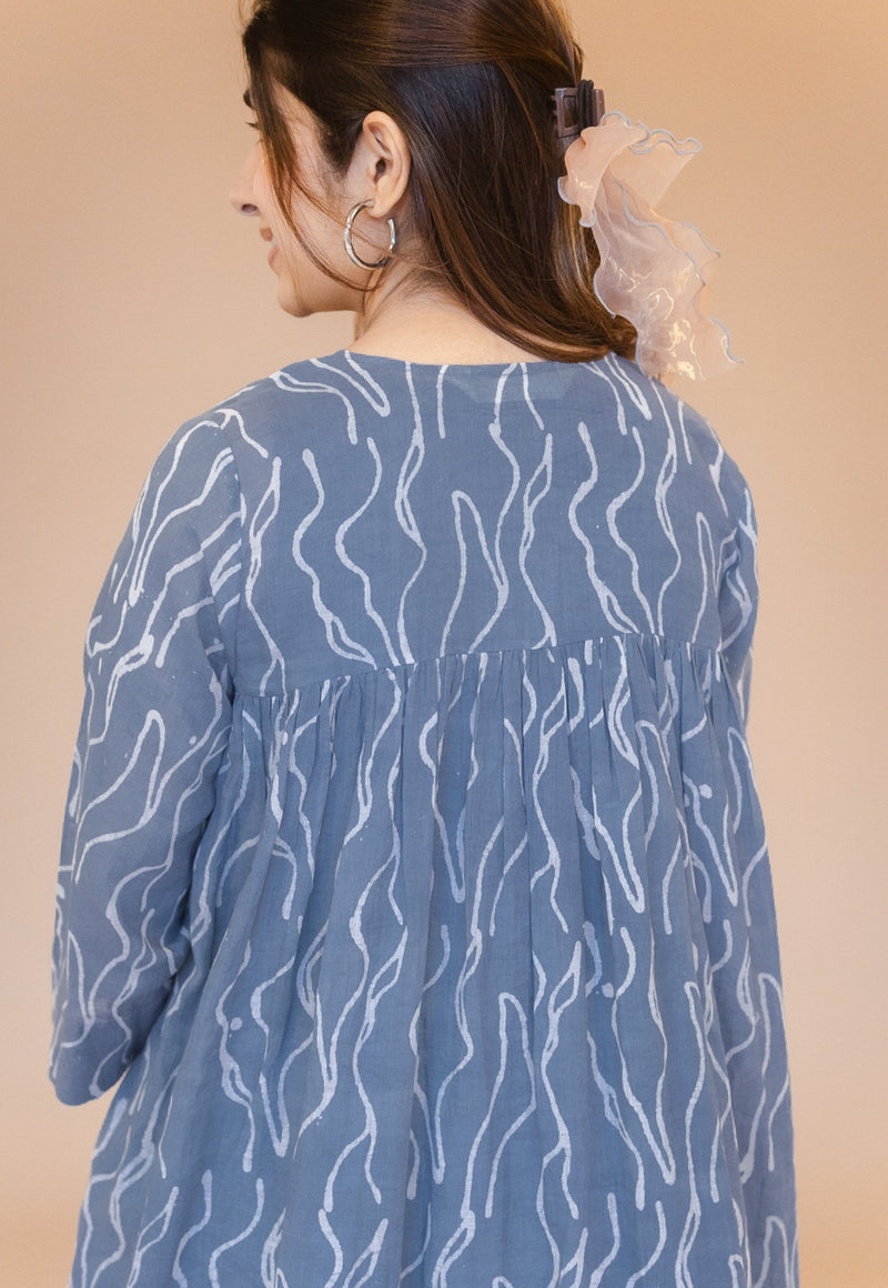 Nimra Blue Batik MulMul A Line Kurta with Slip