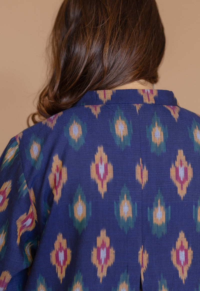 Ayaat Blue Handloom Ikkat Cotton Straight Kurta