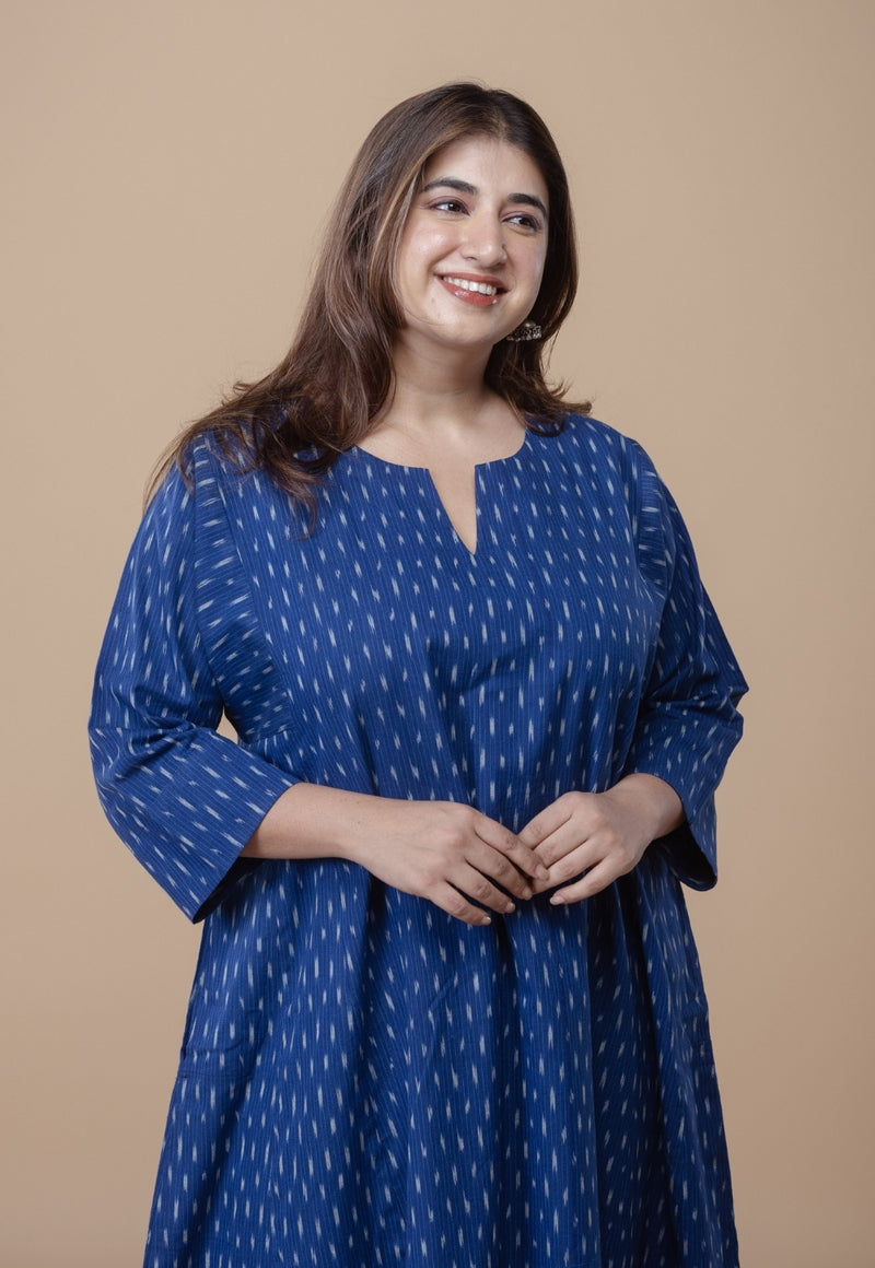 Nyra Blue Ikkat Cotton Jhabba Kali Co-Ord Set