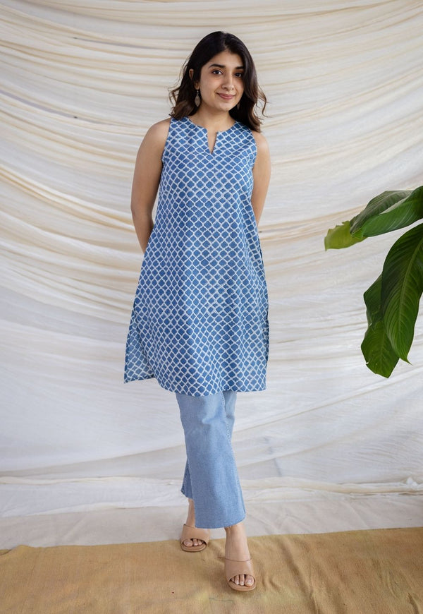 Anaya Indigo Dabu Cotton Straight Kurta