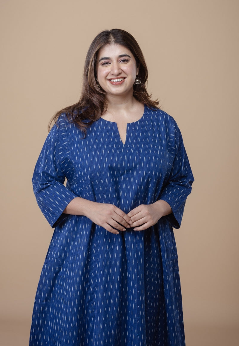 Nyra Blue Ikkat Cotton Jhabba Kali Co-Ord Set