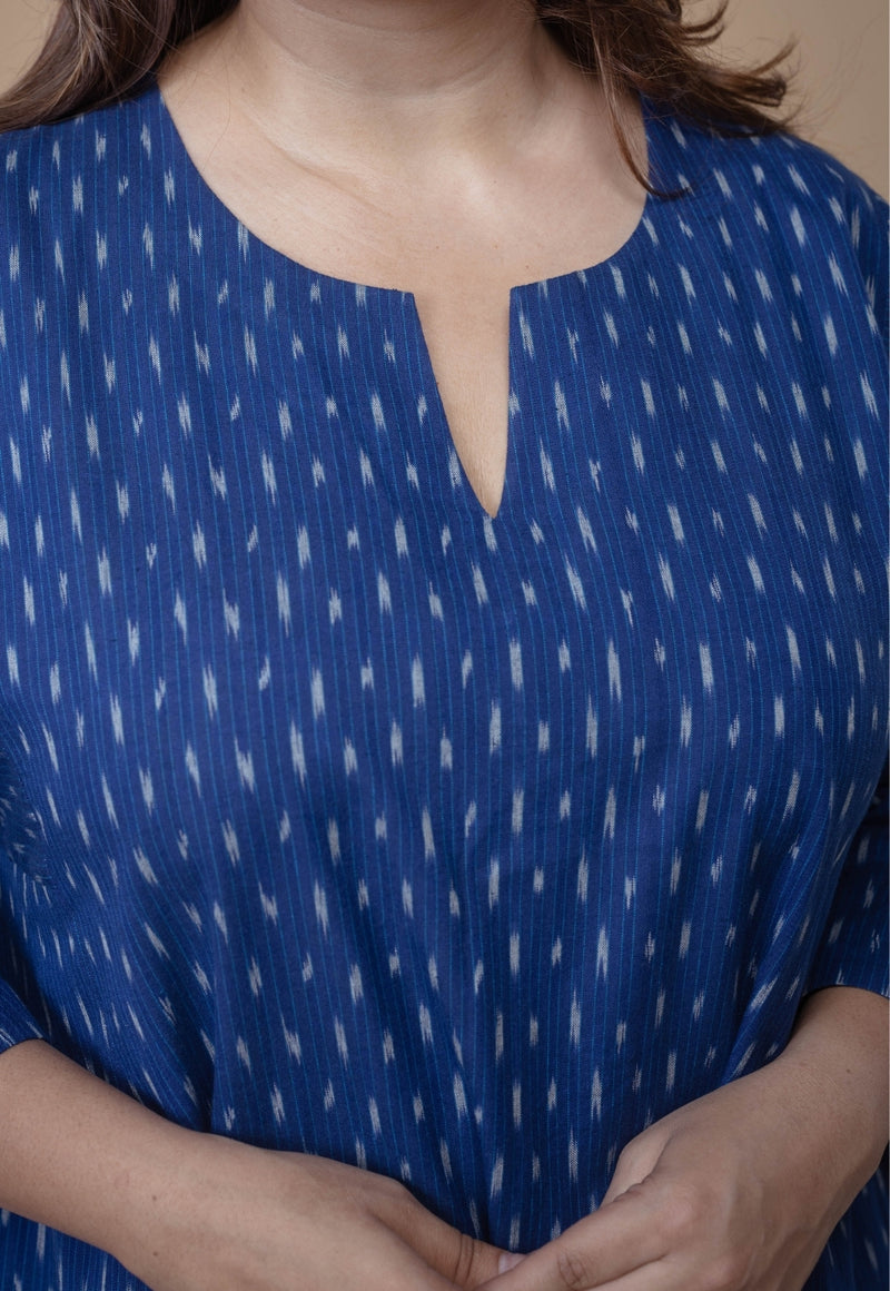 Nyra Blue Ikkat Cotton Jhabba Kali Co-Ord Set