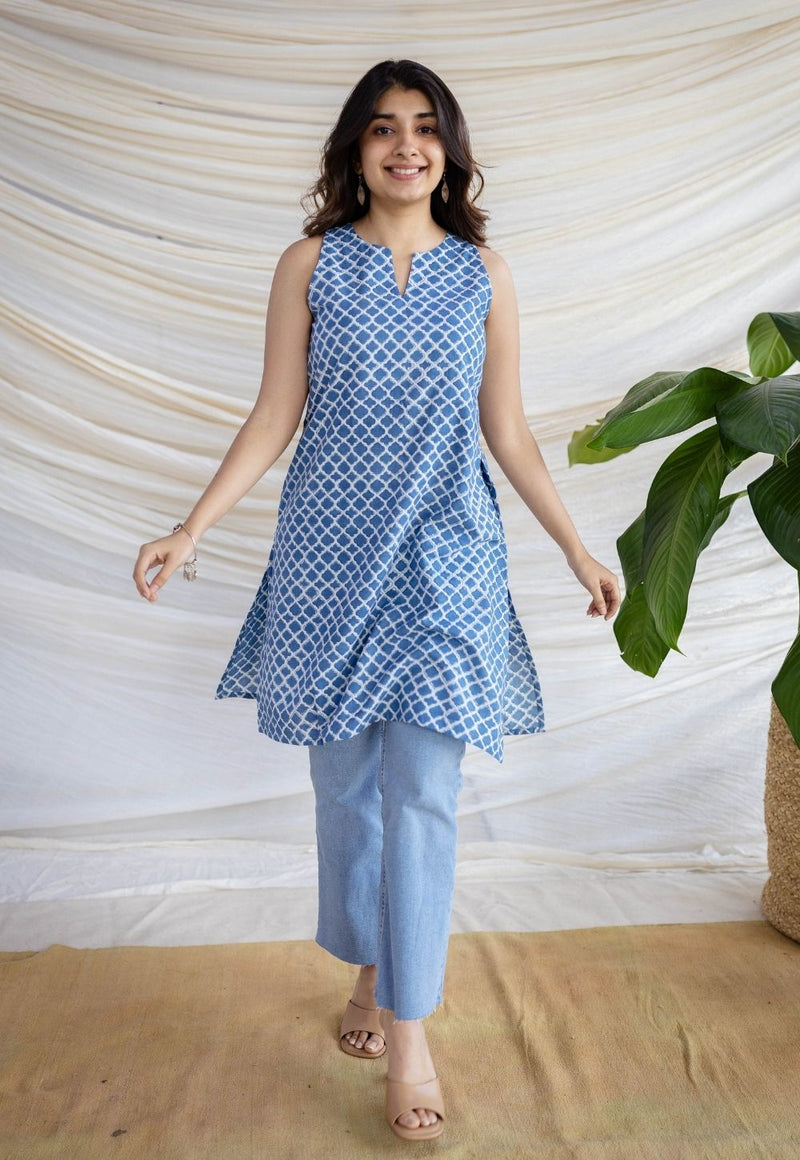 Anaya Indigo Dabu Cotton Straight Kurta