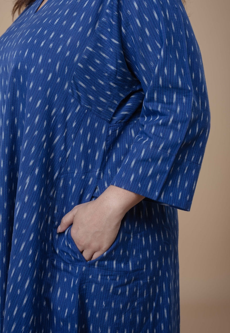 Nyra Blue Ikkat Cotton Jhabba Kali Co-Ord Set